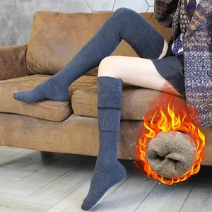 Thick knit over-knee socks in dark gray with thermal fleece lining for winter warmth