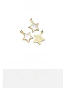 Detail view of star-shaped shell pendant with 18K gold plating and tiny beads
