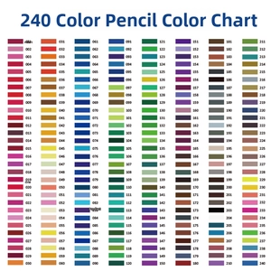 Detailed 240-color chart for professional colored pencils with individual number codes