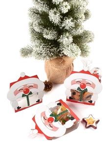 Vue détaillée des boîtes cadeaux de Noël Père Noël avec fenêtre transparente et biscuits