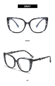 Front and 45-degree angle views of grey marble cat-eye anti-blue light glasses