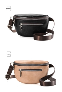 Detail view of pink and black multi-zipper sports chest bags made of premium PU leather