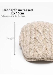 Detailed cable knit pattern on beige ivy cap with a deep 10cm depth design