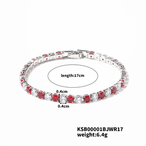Detail of red and white cubic zirconia micro-pave tennis bracelet with 17cm length