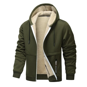 Herren Kapuzenjacke in Armeegrün mit dickem Sherpa-Fleece-Futter für Wärme