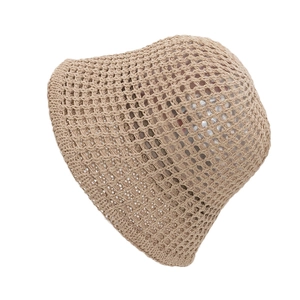 Breathable hollow knit bucket hat in beige for sun protection and summer style