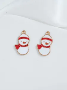Detail of white enamel snowman charms with red scarf for DIY Christmas jewelry making