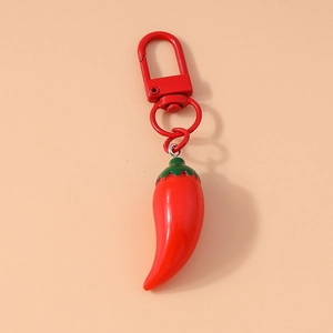 Creative red chili pepper keychain with high-gloss finish and red metal spring hook