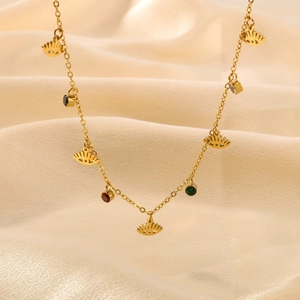18K gold plated stainless steel evil eye necklace with colorful cubic zirconia accents