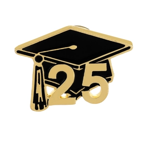 2025 graduation cap brooch with gold metal finish and black enamel commemorative pin