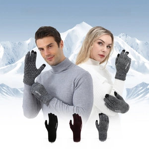 Three colors of knitted touchscreen gloves for men and women in winter outdoor scenery