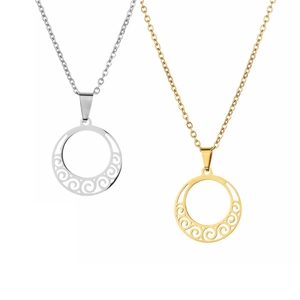 Stainless Steel Pendant Necklace Hollow Round Spiral Wave Pattern Minimalist Titanium Steel Jewelry For Men Women