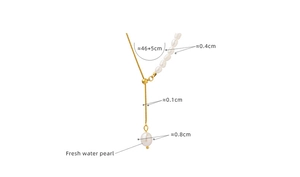 Detail view of gold snake chain with freshwater pearl necklace dimensions and size specs