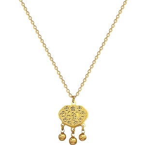 Titanium steel gold necklace featuring a traditional lucky lock pendant with tiny bells