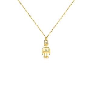 S925 sterling silver gold robot pendant necklace with sparkling zircon stones