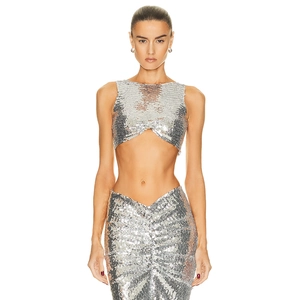 Ensemble deux pièces à paillettes argentées avec crop top et jupe longue moulante taille haute