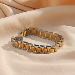 Two-tone silver and gold stainless steel presidential watch band link bracelet for women