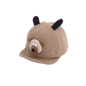 Casquette de baseball bébé en velours côtelé marron avec oreilles d'ours et motif 3D