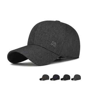 Men Baseball Cap Adjustable Metal Letter M Decor Textured Polyester Sun Protection Outdoor Casual Sport Hat