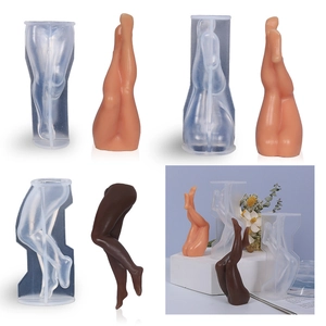Moule Silicone Jambes Sexy Forme Corps Féminin 3D Pour Fabrication Bougie Savon Résine Artisanat DIY Avec Support Bois