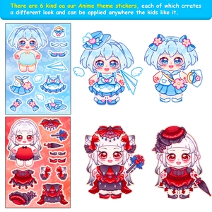 6-sheet set of cute DIY dress-up stickers for cotton dolls in blue and red themes