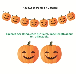 Detail of 8pcs Halloween pumpkin banners, 18x17cm Jack-o-lantern flags with 3m rope