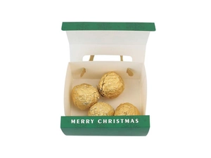 Green and white Christmas drawer gift box with gold foil wrapped chocolate candies