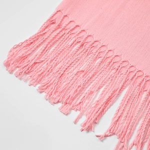 Pink cashmere-feel knit scarf with long tassels shown on a clean white background