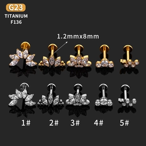 Bijou De Piercing En Titane G23 Et Zircon Labret Anneau De Lèvre Cartilage D'Oreille Forme De Couronne De Fleur Élégant