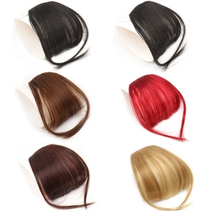 Selection of clip-in air bangs with sideburns in six natural shades including black and brown