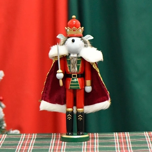 Wooden Mouse King Nutcracker Figurine With Velvet Cape And Sword Christmas Tabletop Decor Royal Rat Soldier Ornament