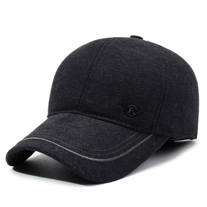Deep grey winter baseball cap for men featuring warm ear flaps and vintage metal R logo