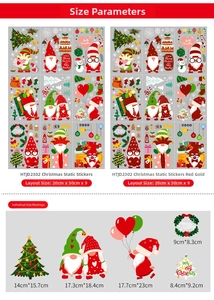 Detail showing Christmas gnome window stickers set dimensions 20x30cm for festive decor