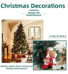 Detailed view of reindeer plush ornament with sequins on a decorated Christmas tree
