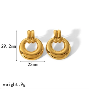 Chunky 18k gold plated stainless steel irregular twisted hoop earrings with dimensions