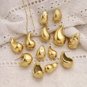 18K gold plated teardrop earrings and chunky geometric jewelry set on lace