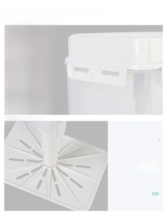 Detail of food-grade kimchi container featuring four-sided locking lid and elastic press plate