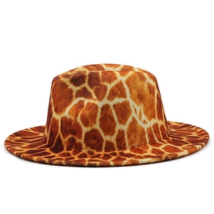 Detailed close-up of 3D leopard print fedora hat with smooth texture and flat brim