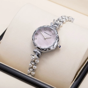 Women Quartz Watch Mother Of Artificial Pearl Dial Faux Artificial Pearl Rhinestone Bracelet Strap Elegant Fashion Jewelry Wristwatch Ladies