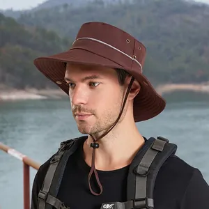 Chapeau de soleil marron pour homme avec bande réfléchissante pour la pêche et la rando