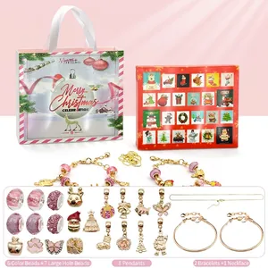 Pink Christmas advent calendar jewelry set with DIY charms and bracelets for girls