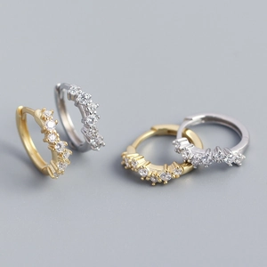 925 Sterling Silver Huggie Hoop Earrings Wave Geometric Sparkling Cubic Zirconia Inlaid Minimalist Jewelry For Women