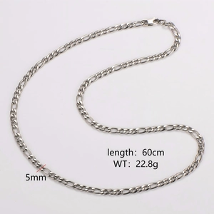 Detailed specs of silver stainless steel curb chain, 5mm width and 60cm length