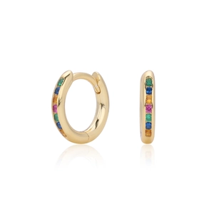 Minimalist S925 sterling silver gold hoop earrings with multi-color rainbow cubic zirconia