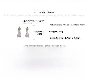 Détail des boucles d'oreilles goutte en zircon et perles avec spécifications de taille