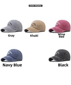 Five colors of washed cotton baseball caps with California 1987 embroidery detail
