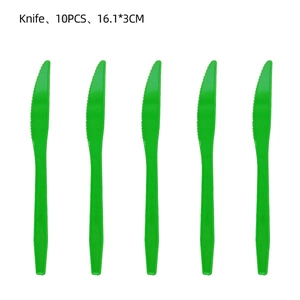 Set of 10 green plastic knives for boys' turtle themed birthday party tableware supplies