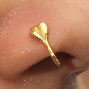 Anneau de nez poli en forme de coeur doré avec clip en U sans perçage pour femme