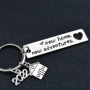 New Home New Adventure stainless steel keychain with house charm and 2022 pendant