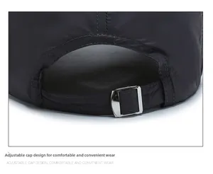 Detail of adjustable metal buckle and strap on breathable sports baseball cap